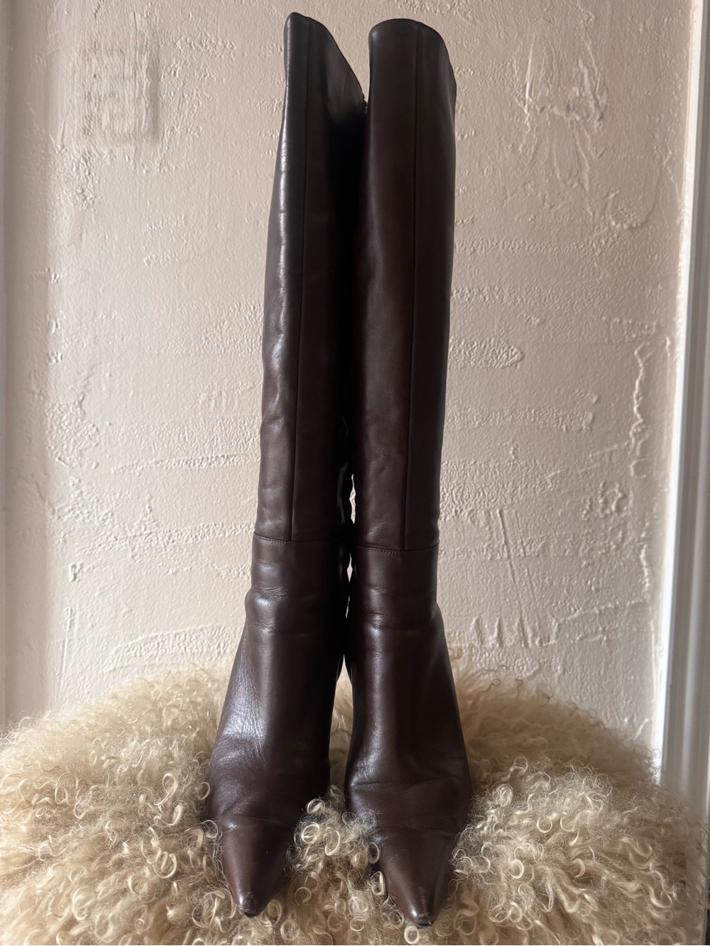 Gia Borghini Brown Leather Knee High Boots Size 41 Pointed Toe